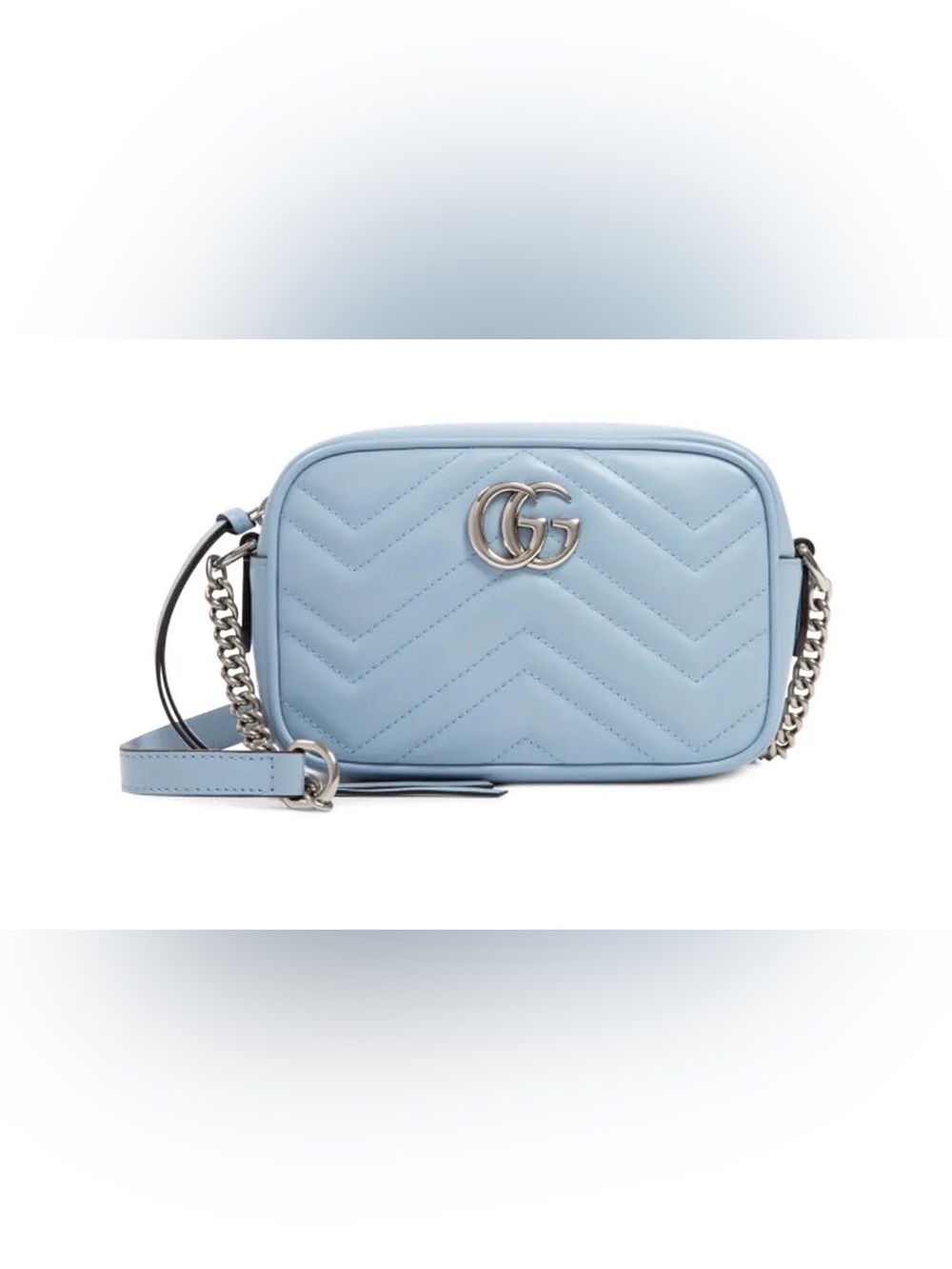 Gucci Powder Blue GG Marmont Chevron Crossbody Bag